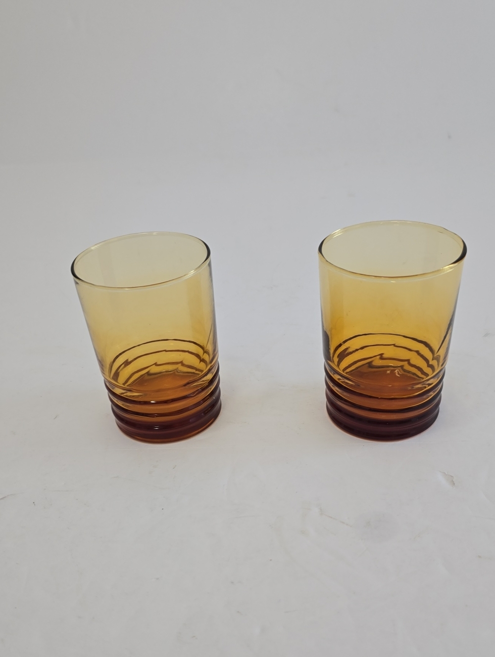 Vintage Libbey Set Of 2 Amber Highball Glasses Optic Swirl